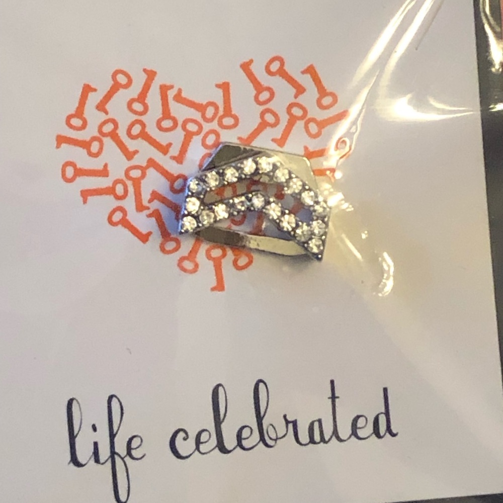 Chevron cut out pave silver charm